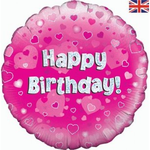 Pink Hearts Happy Birthday Balloon